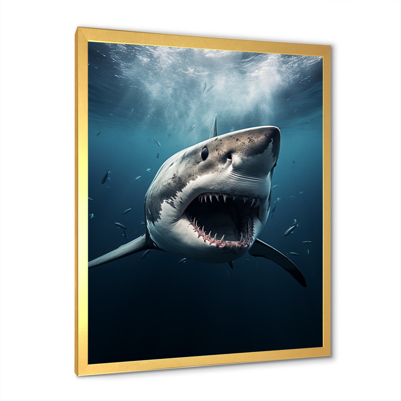 Requin bleu apex photo sur toile, Cadre doré simple, H 32 po x l 16 po x P 1 po