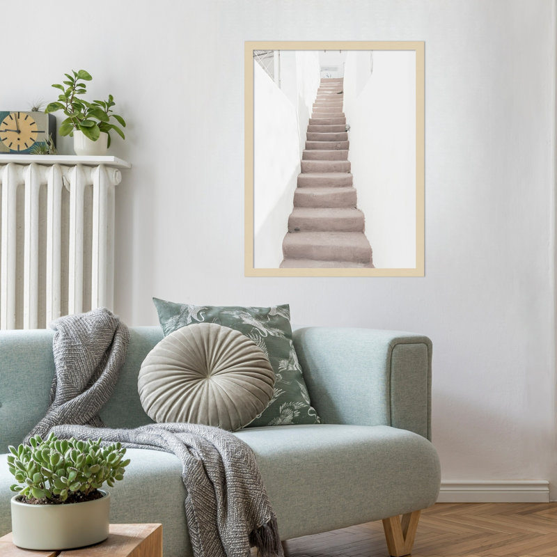 «Ascendant Santorini Stairs» par Bella Eve, impression sur bois encadrée, H 25 po x l 19 po