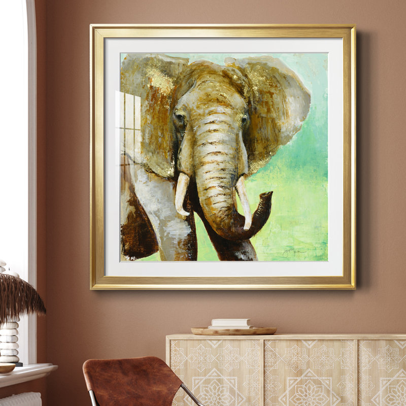 Painterly Elephant - reproduction d'art sur papier encadrée, H 30,5 po x l 30,5 po x P 1,5 po, Cadre doré