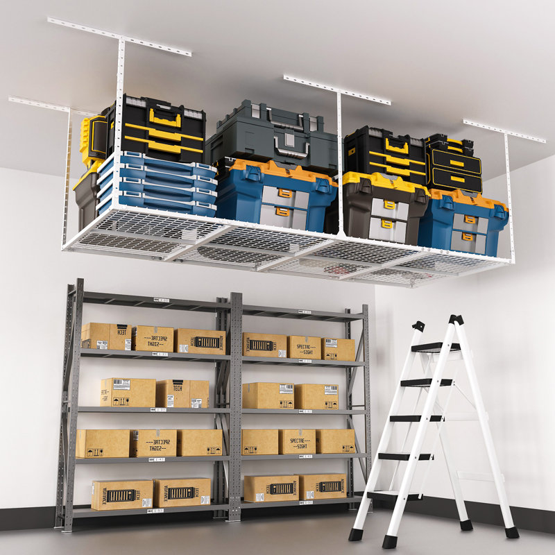 3 x 8FT Overhead Garage Storage Rack, Adjustable Ceiling Storage Racks, Garage Shelving Heavy Duty Storage Organizer System,600lbs Weight Capacity