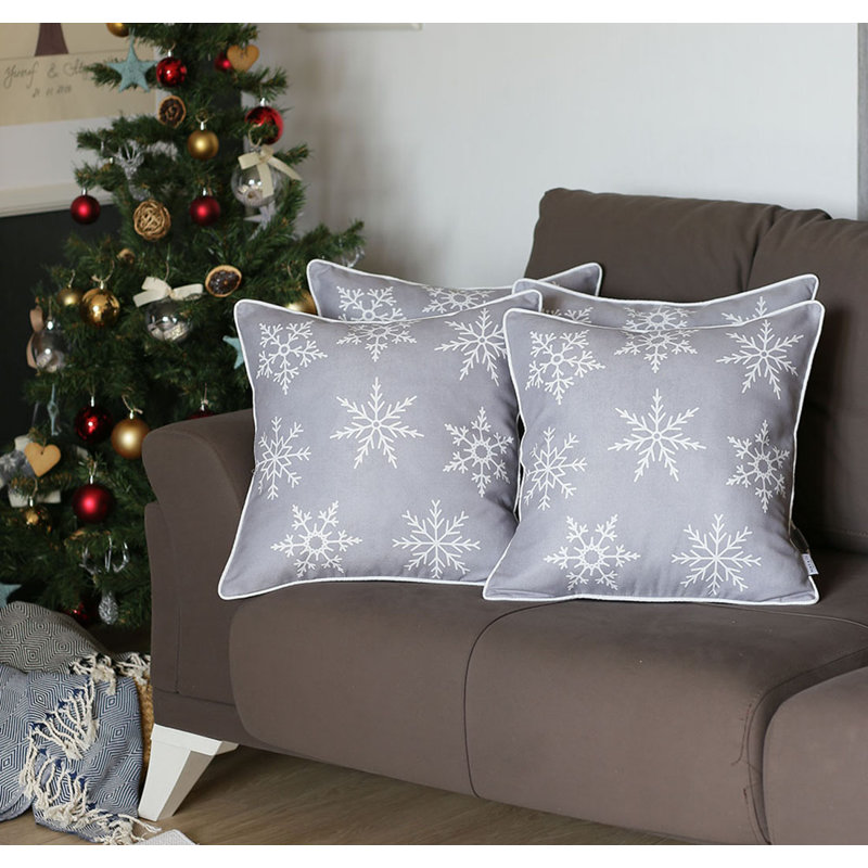 Gray and White Christmas Snowflake Polyester Pillow Covers Set of 4