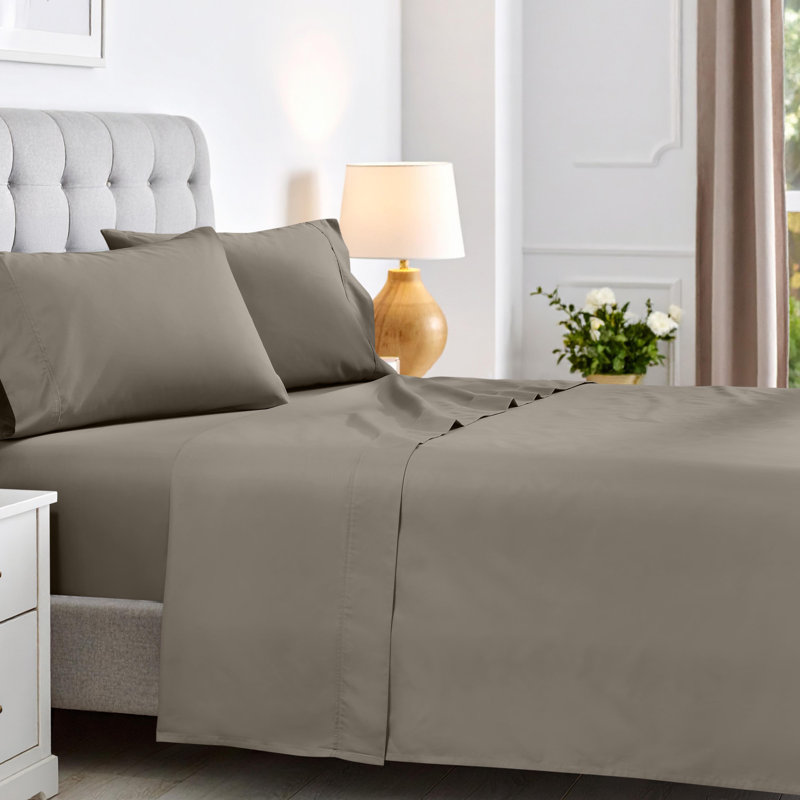 Ensemble de draps en mélange de coton 600 fils Superior, Ensemble de draps pour très grand lit californien, Gris