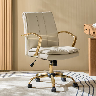 Chaise de bureau inclinable et pivotante en cuir véritable moderne H 40 po