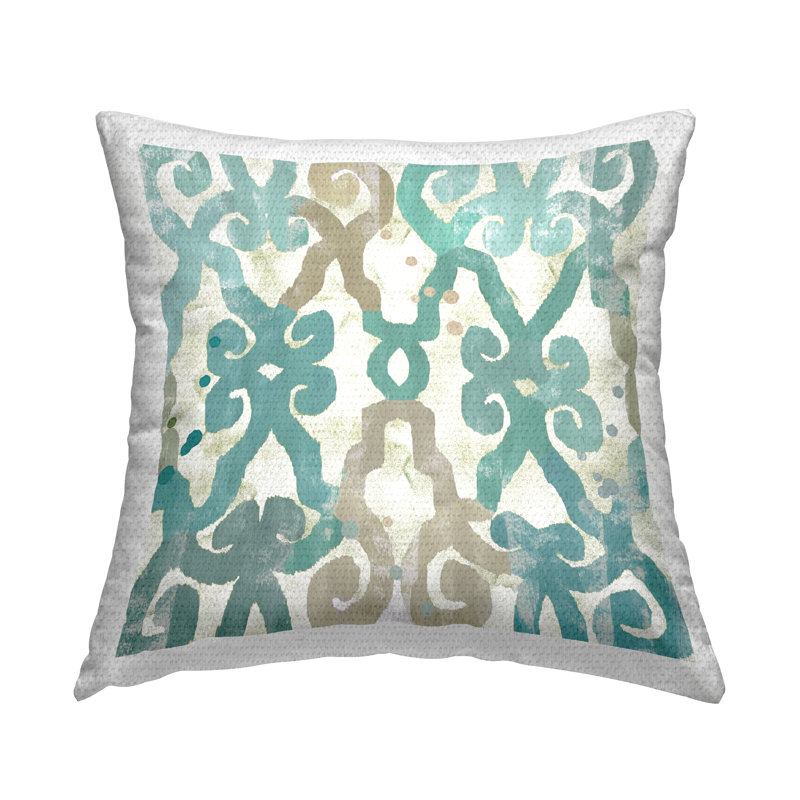 Coussin extérieur bleu à motif géométrique imprimé par Flora Kouta