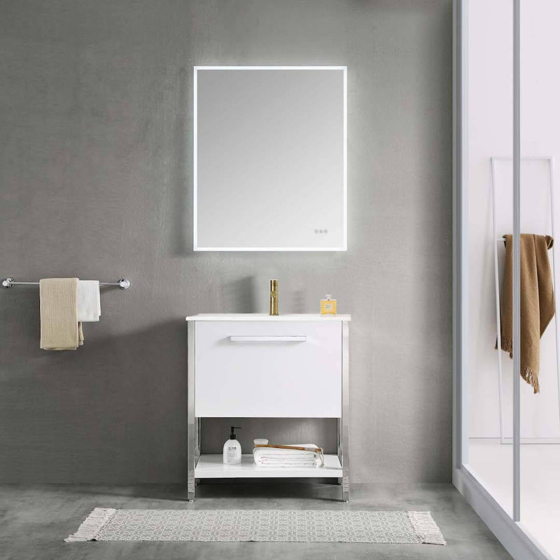 Meuble-lavabo simple 30 po avec lavabo, Blanc lustré