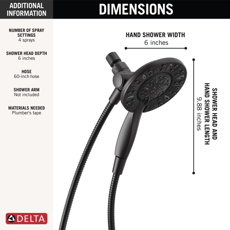 In2ition 4-Setting Two-in-One Shower, Matte Black, 2.5 GPM