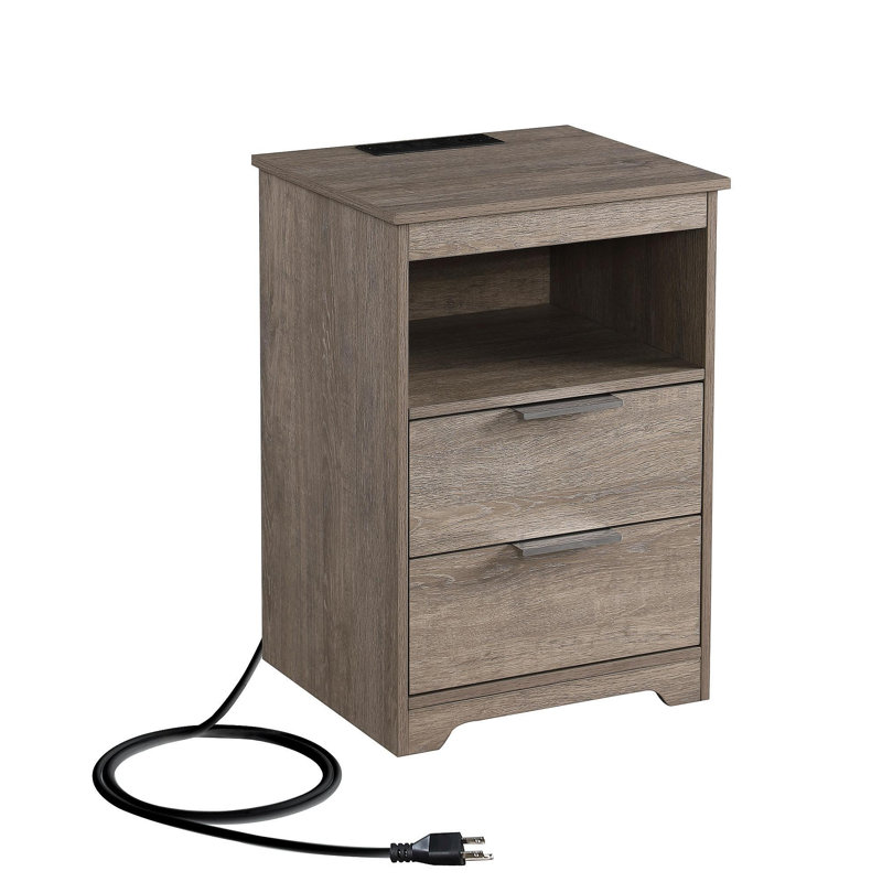 Table de chevet avec station de charge, table de bout avec 2 tiroirs, table de bout en bois avec tiroir et tablette d'ouverture, table d'appoint pour chambre à coucher