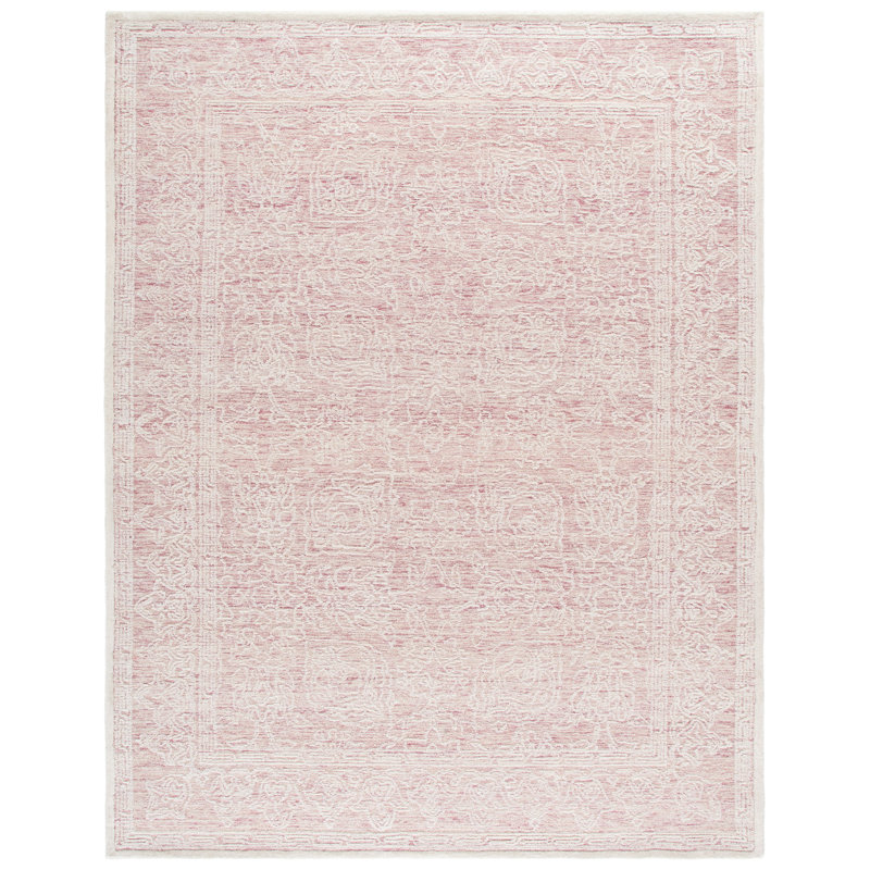 Chevallier Hand Tufted Wool Cotton with Latex Oriental Rug in Ivory/Pink, Rectangle 8' x 10'
