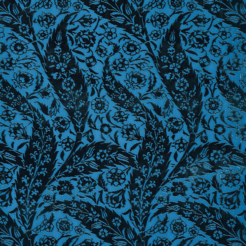 Saz Paisley Silk Velvet Fabric, Blue