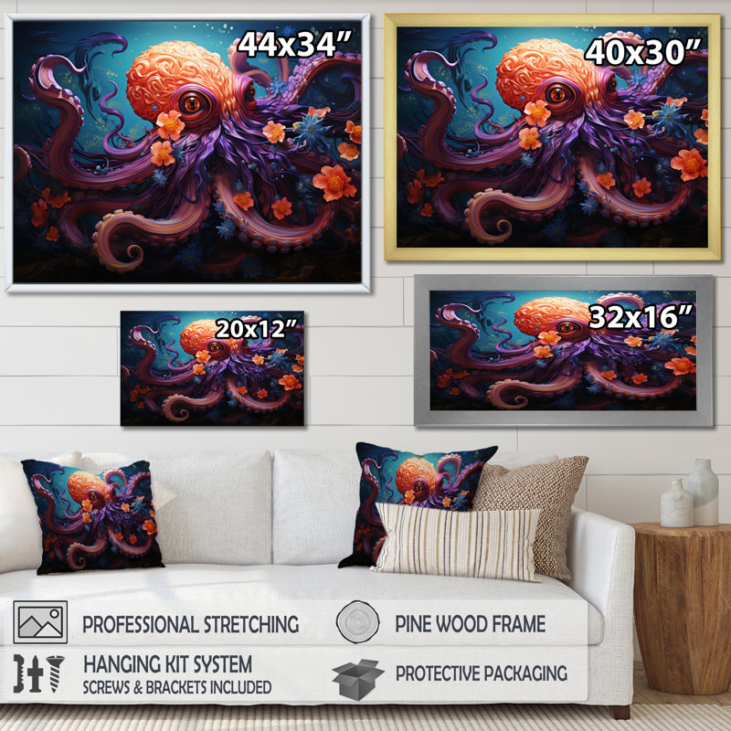 Impression sur toile Coral Octopus Serene submersion V, H 16 po x l 32 po x P 1 po, Toile tendue