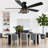 52-Inch Farmhouse Flush Mount Ceiling Fan with Light and Remote, 6 Speeds Reversible Black Caged Low Profile Ceiling Fan for Bedroom, Living Room