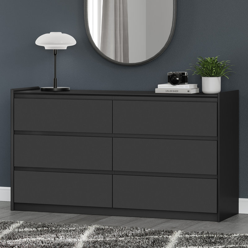 Commode double moderne avec tiroir noir, Noir, 54"