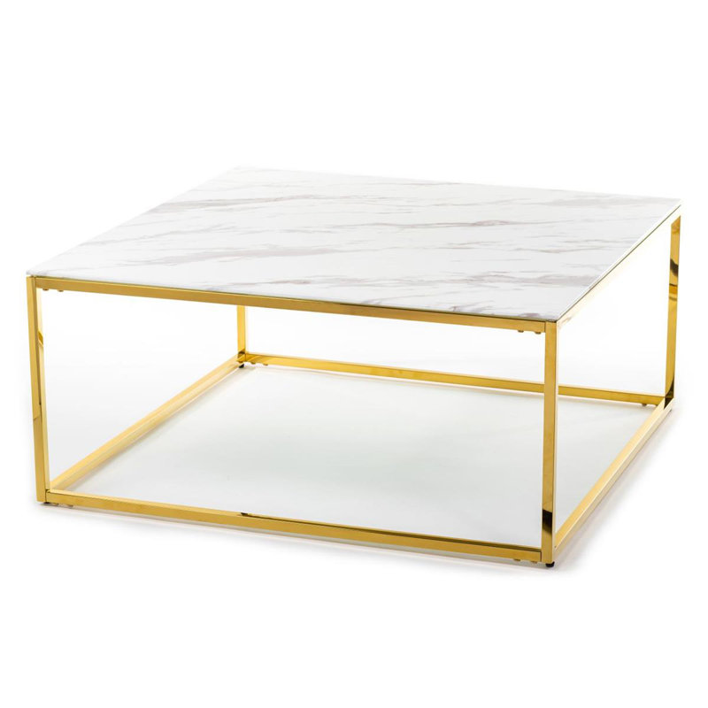 Nabors Floor Shelf Coffee Table, White marble