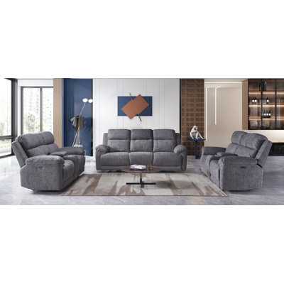3-piece Upholstered Power Reclining Living Room Sofa Set(1 Recliner Sofa And 2 Recliner Loveseat)