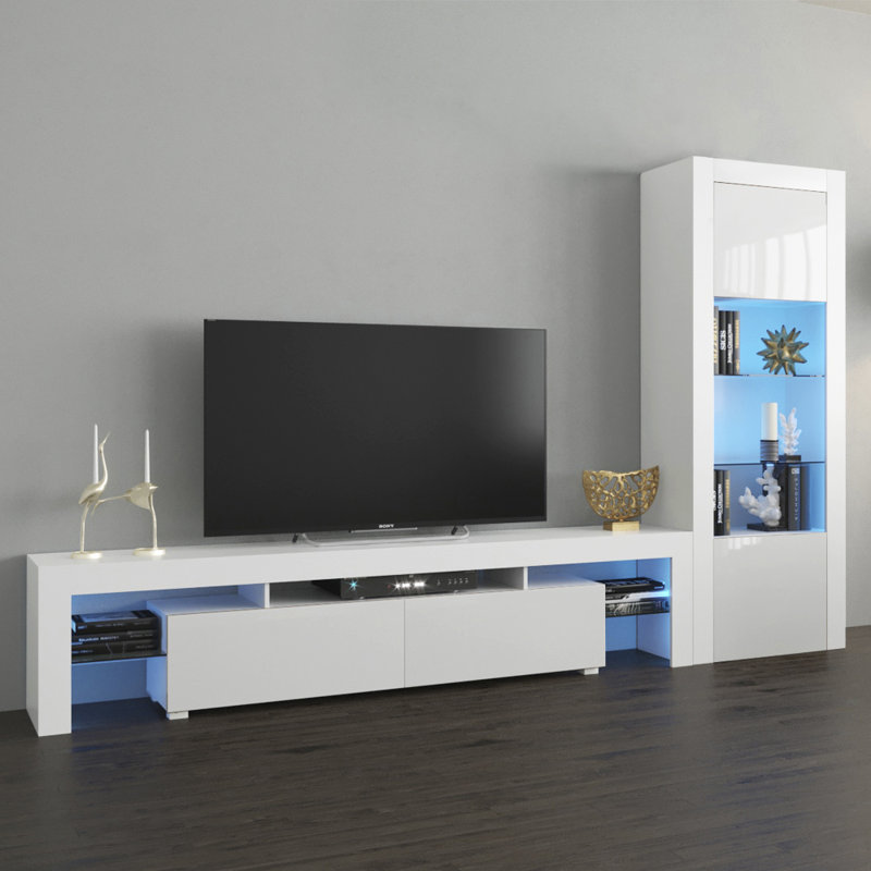 Earle Modern Entertainment Center with High Gloss Finish, White