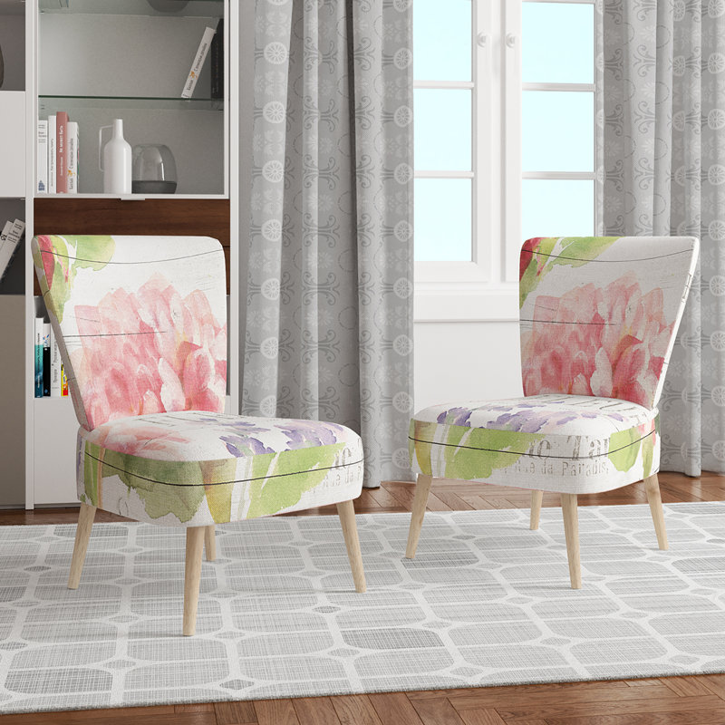 Upholstered Floral Side Chair - Modern floral Accent Chair, Floral Pink Polyester Blend 5