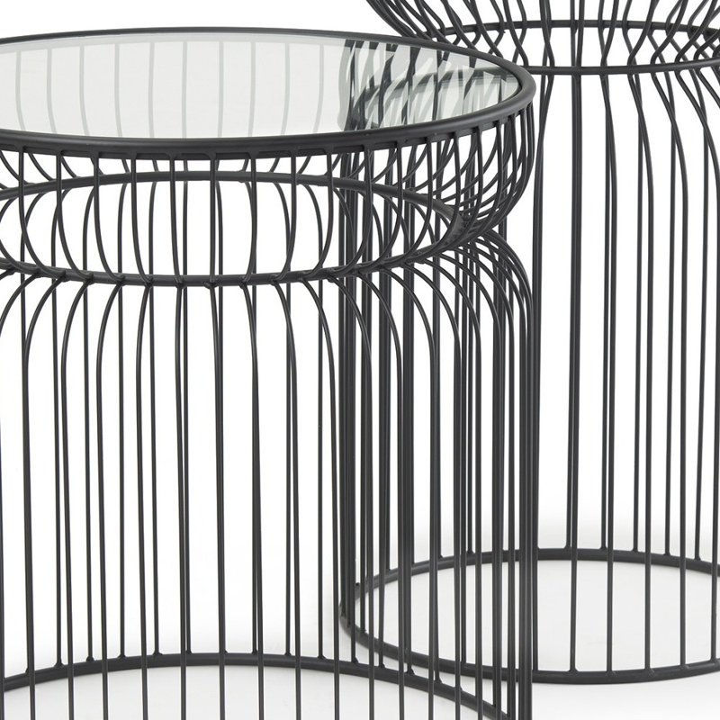  Ensemble moderne de deux tables de bout cylindriques transparentes et noires