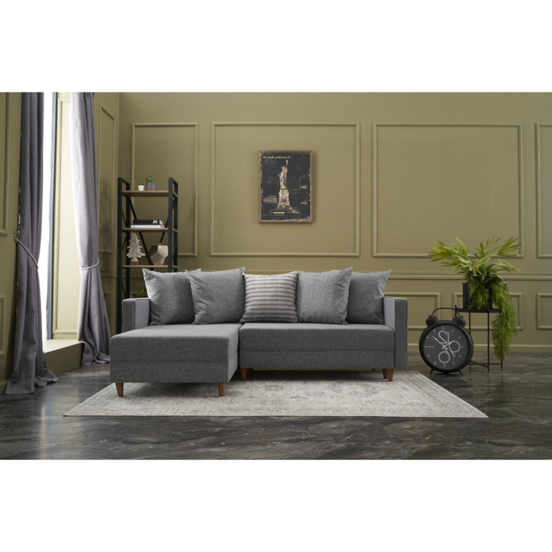 Canapé-lit Everdina, 100 % polyester gris clair, Accoudoir à gauche (vu de face)