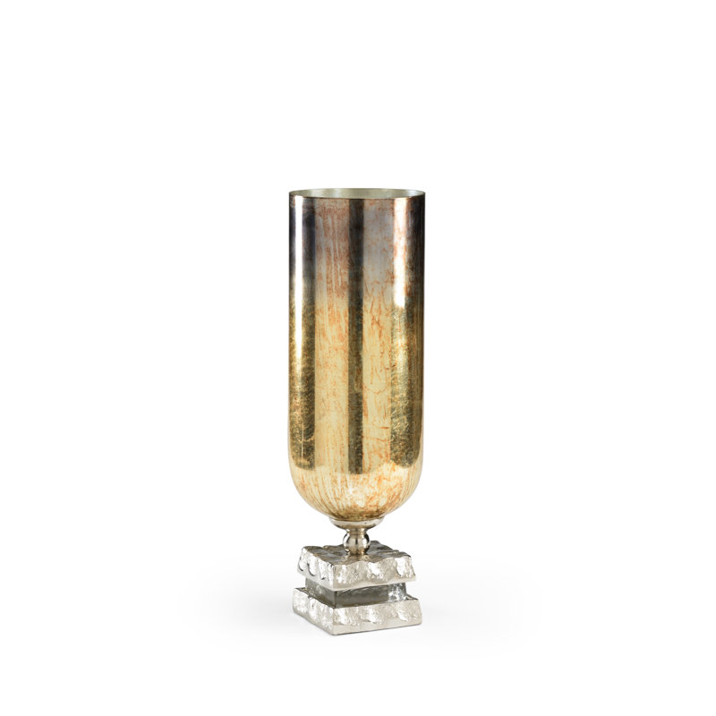 Shelby 24" Burnt Amber Glass & Nickel Base Tabletop Hurricane
