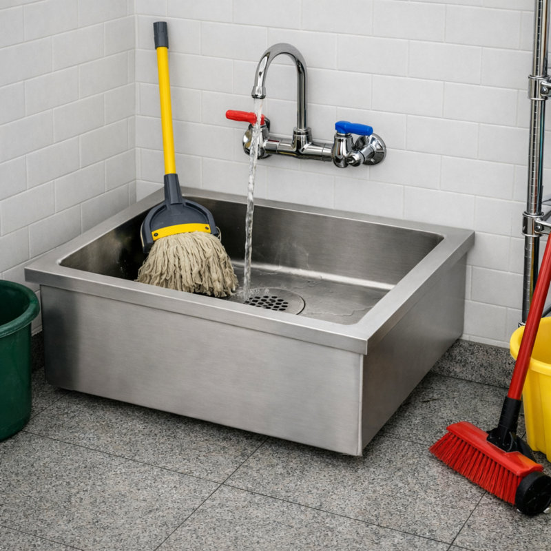 Express KitchQuip 22" W x 19" D Stainless Steel Floor-Mount Mop Sink for Commercial Janitorial Service