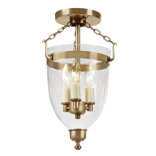 Pateros 3 - Bulb Outdoor Semi Flush Mount, Rubbed Brass, 14.5" H x 9" W