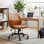 Chaise de bureau ergonomique avec support lombaire, hauteur réglable et dossier inclinable, chaise de bureau pivotante avec accoudoirs, similicuir brun