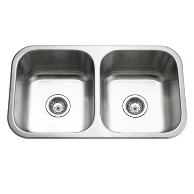 Houzer 31 in Stainless Undermount 50/50 Double Bowl Kitchen Sink with Strainer, Grid - MD-3109-C