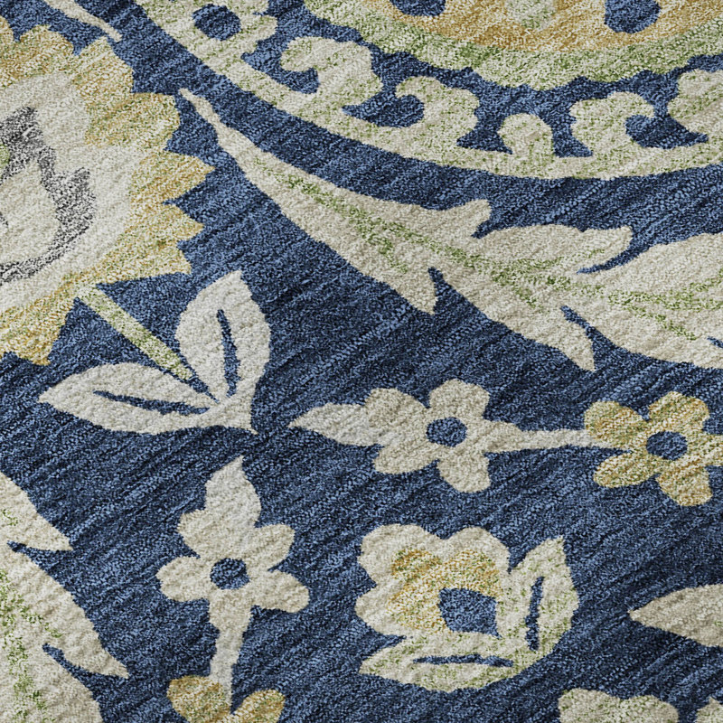 Tapis bleu marine de qualité supérieure lavable à la machine Prisco, Rectangle 2 pi 6 po x 3 pi 10 po