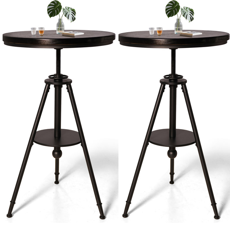 Set Of 2,Dia 23.62" Round Pub Table Height Adjustable With 360 Swivel Metal Tabletop For Dining Bistro Cafe Home Bar, Rustic Black