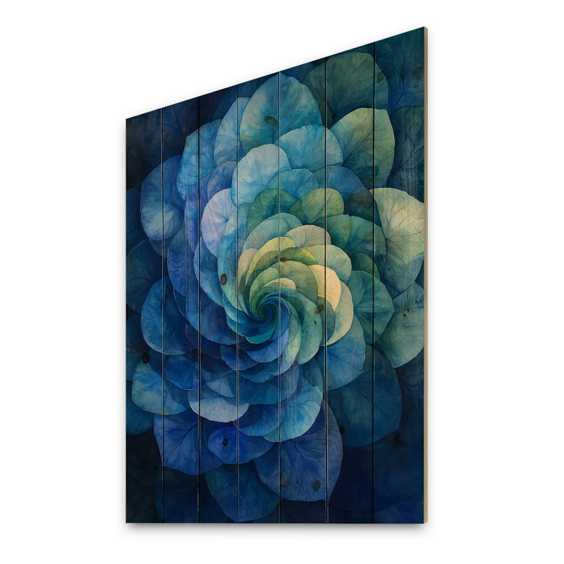 Hortensia bleu et vert Vortex I - impression sur bois d'hortensia - sur bois de pin naturel, H 20 po x l 10 po x P 0,78 po