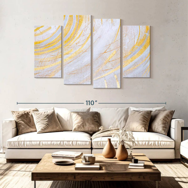 Avery White And Gold Abstract, 54" H x 84" W