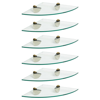 Harbour Housewares - Floating Glass Corner Shelves with Metallic Brackets - Set of 6