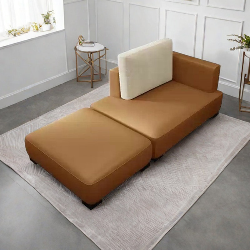 Méridiennes en similicuir avec repose-pieds, Brun, Orienté à droite