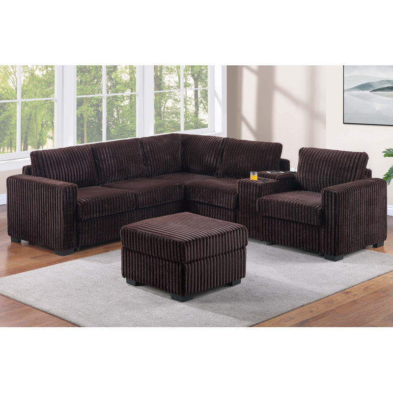 Aithne 4-Piece Sectional Set, Coffee Corduroy