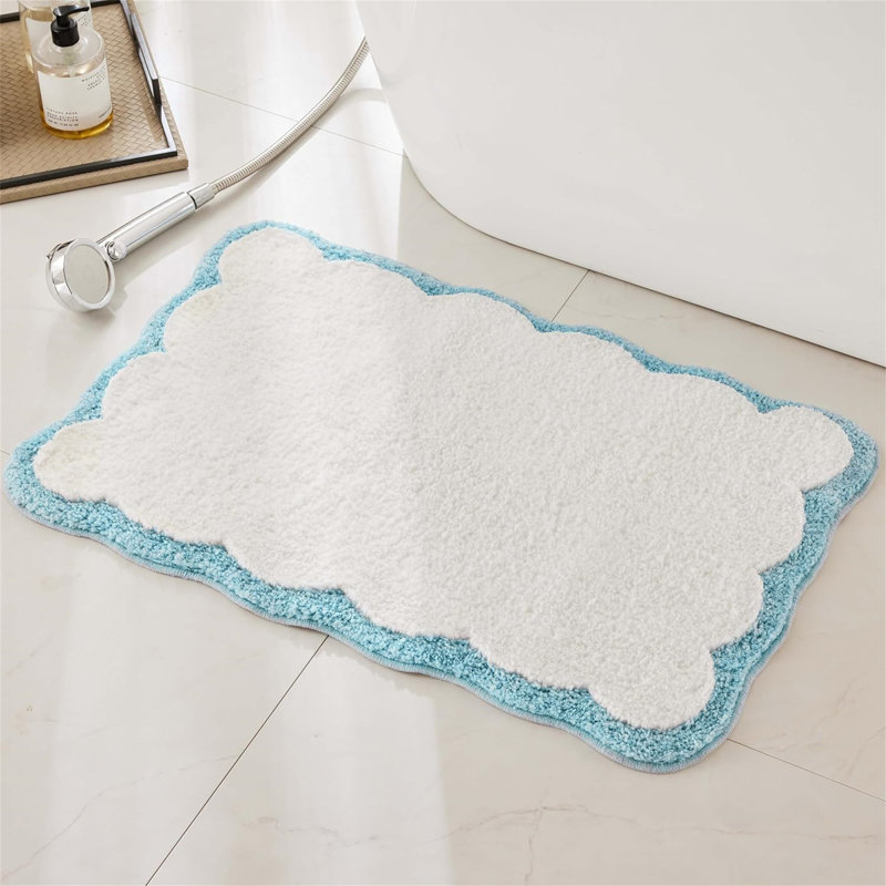 Attikus Microfiber / Microsuede Non-Slip Bath Mat, Blue/White