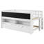 Lit mezzanine bas simple en bois avec tablettes de rangement, tableau noir et lit gigogne-1644037532