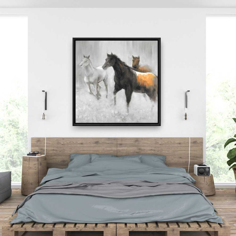 Abstrait troupeau de chevaux - animaux de ferme gris, art sur toile, H 37,25 po x l 37,25 po