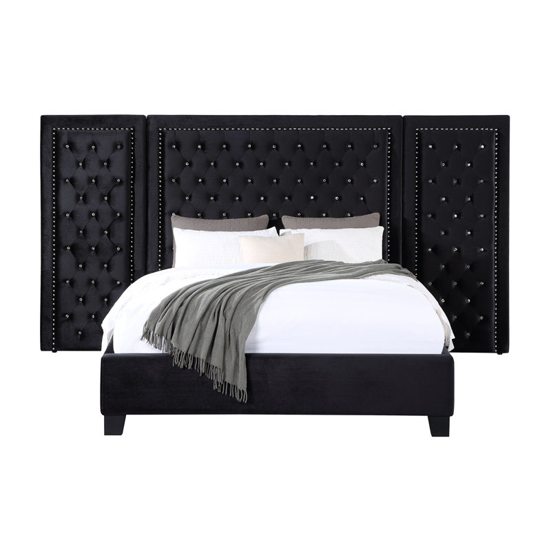 Lit plateforme tapissier Engeltje, Noir, Grand