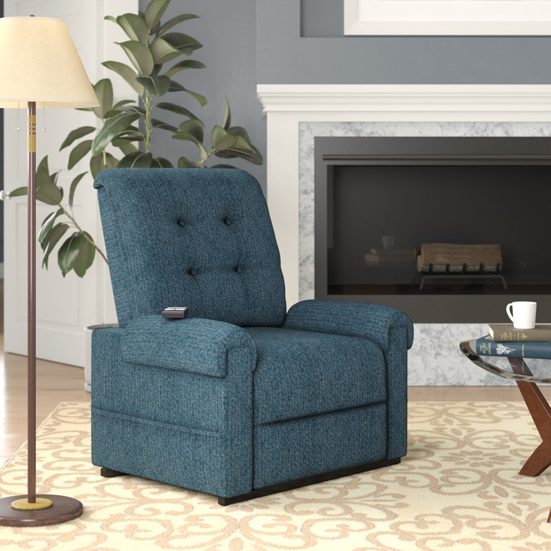 96.52cm Wide Chenille Lift Assist Standard Recliner, Dark Blue