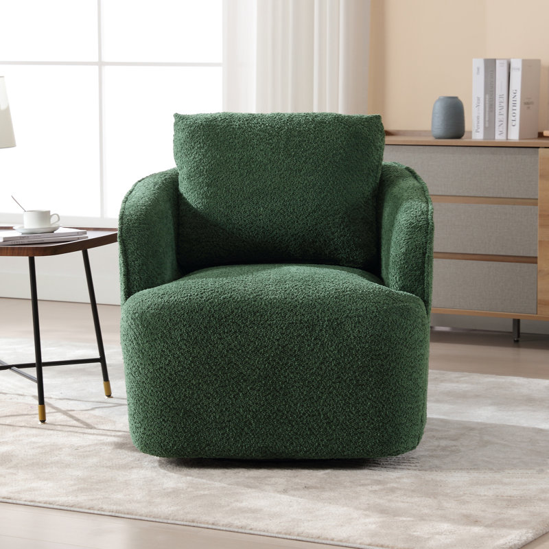 Dalbert 30.3'' Wide Swivel Barrel Chair, Green 100% Polyester