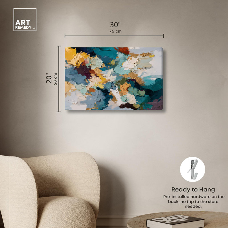 Lapis et or III, reproduction d'art sur toile par Art Remedy, H 20 po x l 30 po, Toile tendue avec châssis