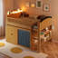 Lit mezzanine avec armoire de rangement, armoire avec rideau en tissu, design à DEL et escalier-123032068