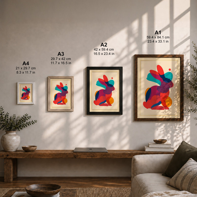 Rabbit Geometric - Framed Print, A1 - 84.1 x 59.4 cm, Oak
