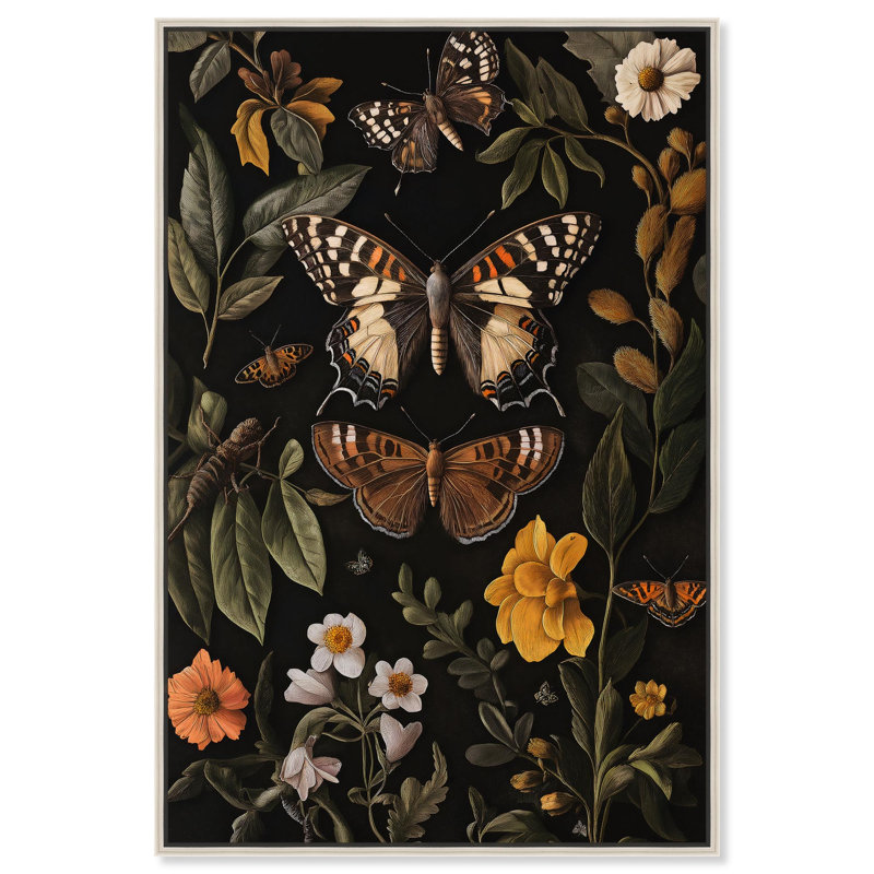 Winged Visitors I Canvas Botanical Decor by , 37" H x 25" W, Silver Floater Framed