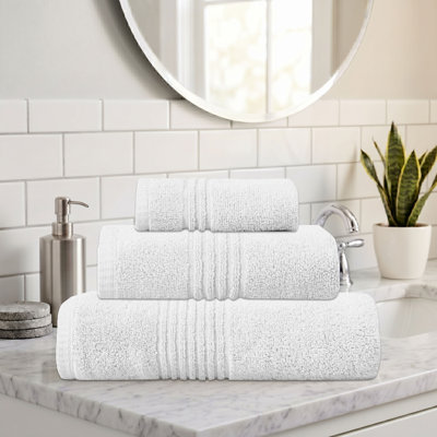 Ensemble de serviettes de bain 100% coton 100% coton zéro absorbant Phoebe Home Weavers, 13 po x 13 po (1), 16 po x 24 po (1), 27 po x 54 po (1) (1 bain, 1 main, 1 ensemble de serviettes de lavage) , Blanc