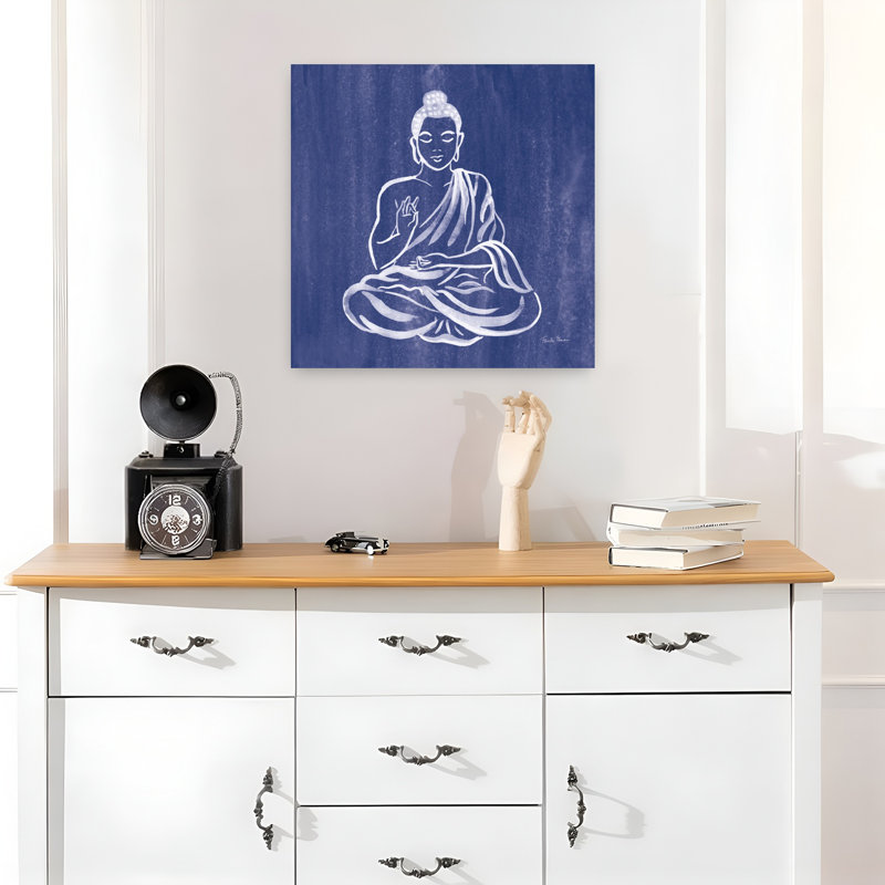 Bouddha contemporain avec art bleu asiatique, H 18 po x l 18 po