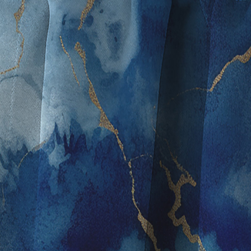 Blue And Gold Marble Clouds X - Fractals Blackout Abstract Curtain - 1 Panel, 52" W x 63" L