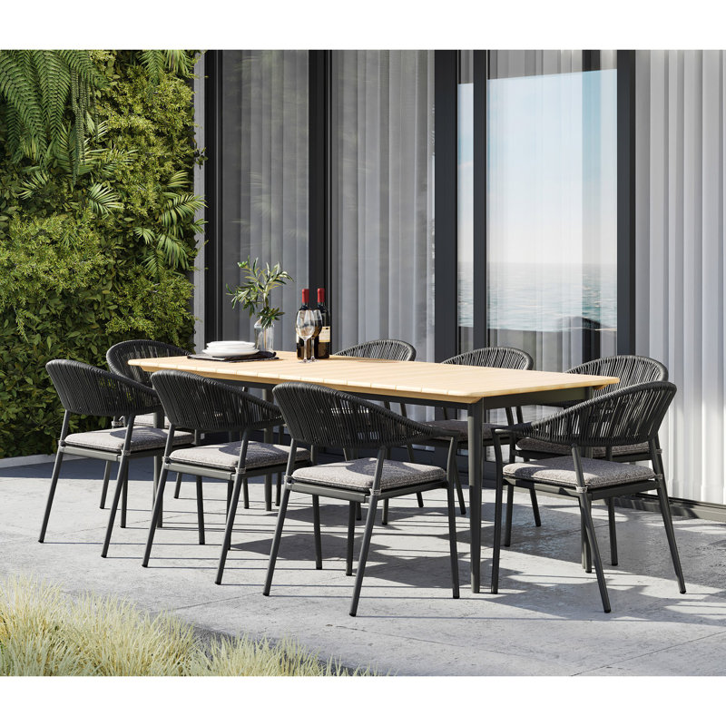 Claudia 8 Seater Rectangular Teak Dining Set in Graphite, Charcoal