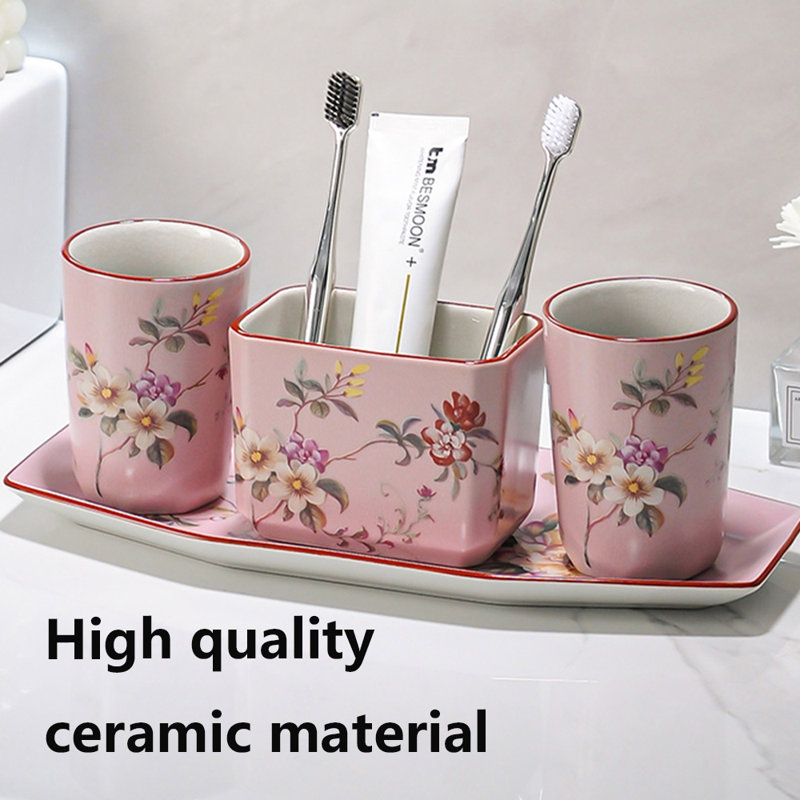 Ceramic Bathroom Accessories Set, Pink