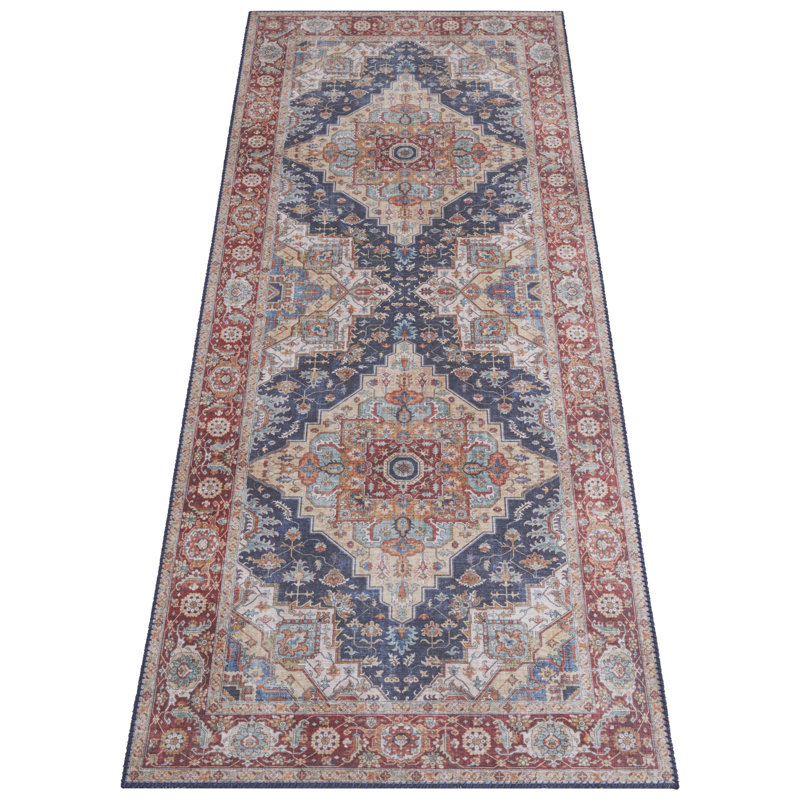 Teppich Sylla in Indigoblau/Rot, Runner 80 x 200cm